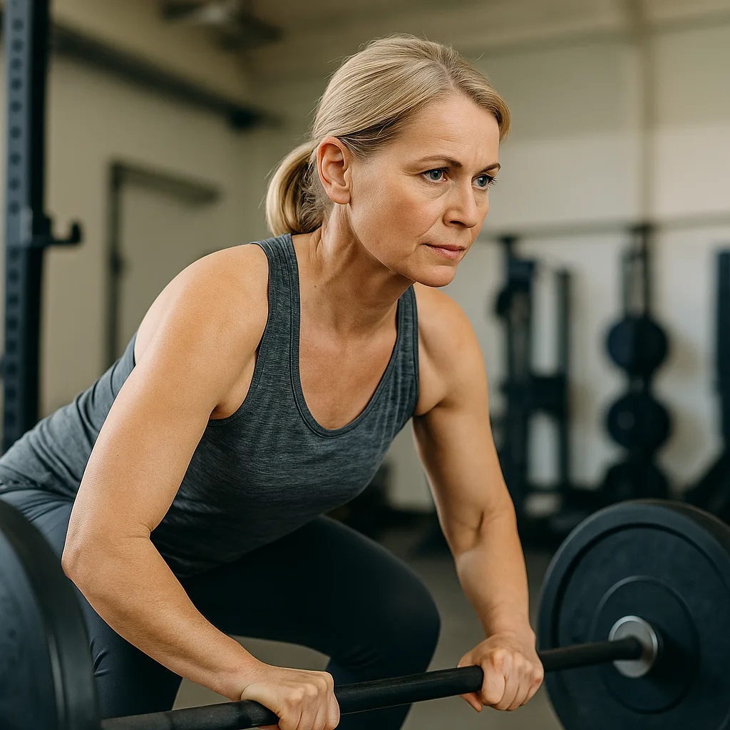 Frau beim Krafttraining - Prämenopause Training